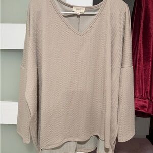 Taupe v neck top 1x